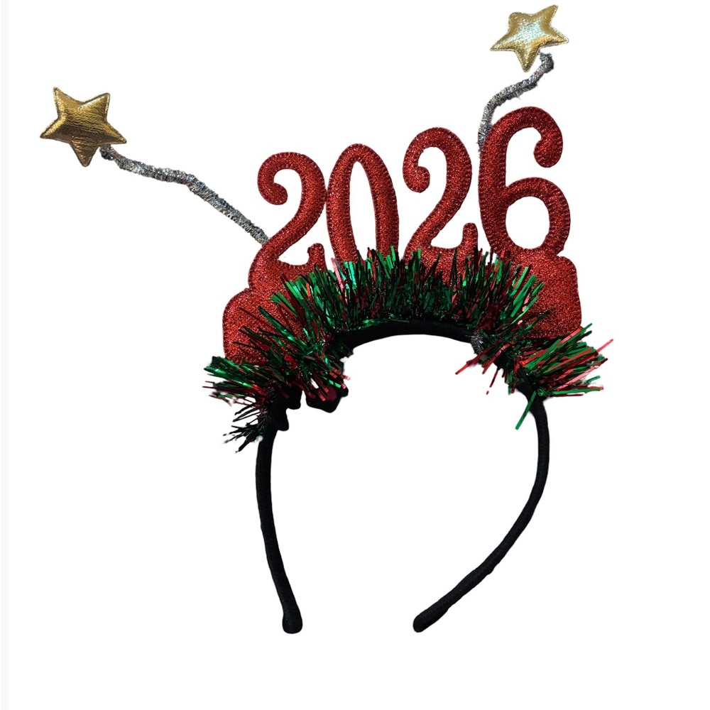 2026 Red & Green Glitter Party Headband | New Year Celebration Hair Accessory
